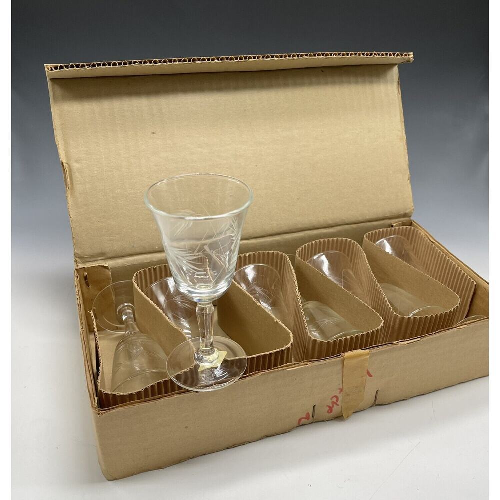 Vintage Radio Brand Japan Hand‎ Crafted Fine Glass Appetite Etched 4oz Glasses
